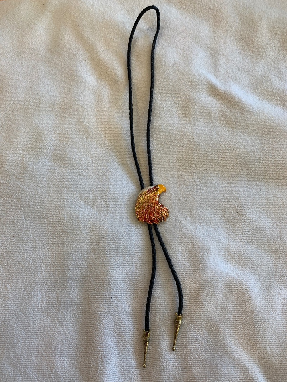 Vintage Eagle Bolo Tie Western Necklace Gold Tone Americana Statement‎ Piece